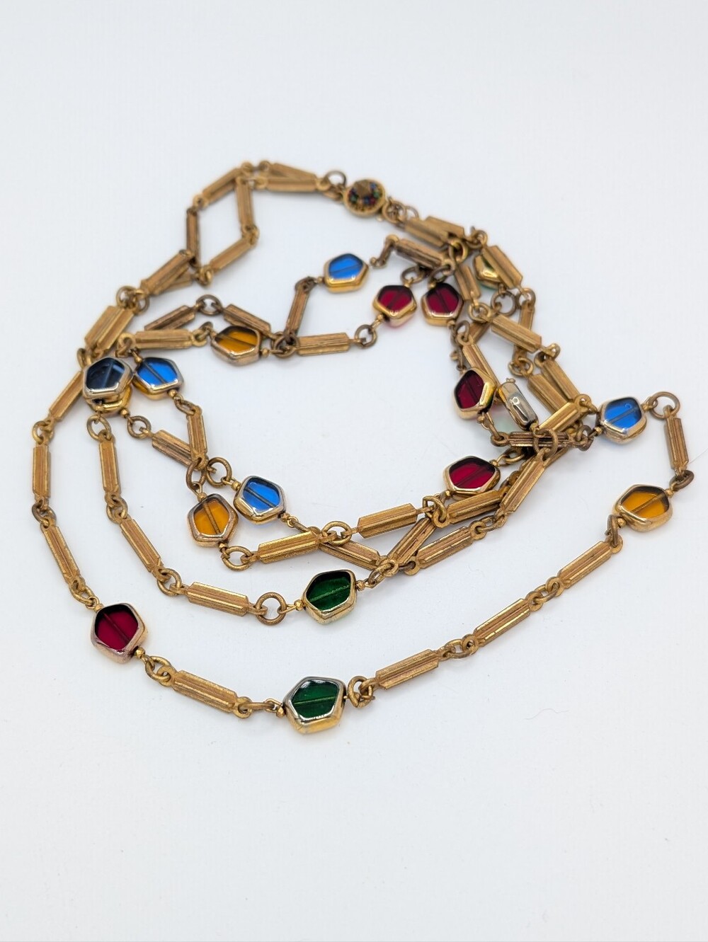 Vintage Miriam Haskell Robert Clark Multicolor Gripoix Glass Bezel Necklace